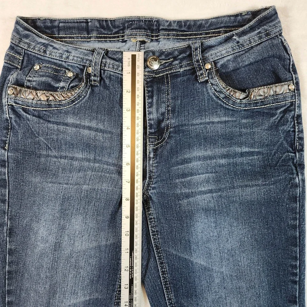 Earl Jeans Bootcut Women 30 Blue Good Rhinestone Embellished Y2K Dark Wash Denim